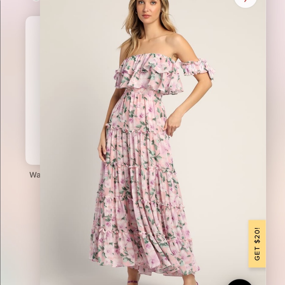 Lulus Chance for Us Blush Floral Off-the-Shoulder Ruffled Maxi Dress